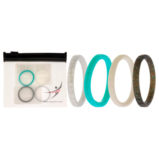 Silicone Wedding Stackble Lines Ring Set - Turquoise by ROQ for Women - 4 x 8 mm Ring