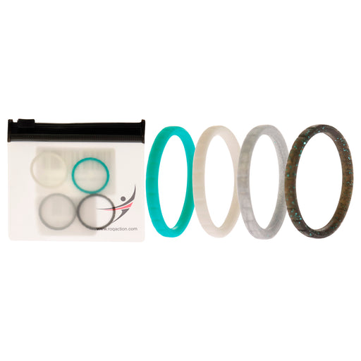 Silicone Wedding Stackble Lines Ring Set - Turquoise by ROQ for Women - 4 x 10 mm Ring