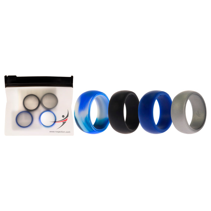 Silicone Wedding Ring Set - Blue-Camo by ROQ for Men - 4 x 7 mm Ring