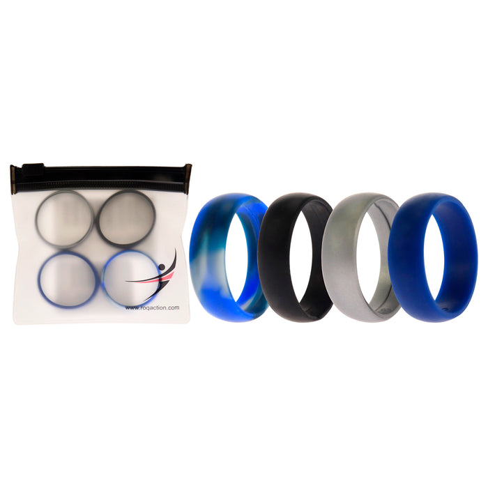 Silicone Wedding Ring Set - Blue-Camo by ROQ for Men - 4 x 16 mm Ring