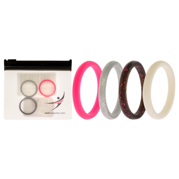 Silicone Wedding Stackble Point Ring Set - Pink by ROQ for Women - 4 x 8 mm Ring