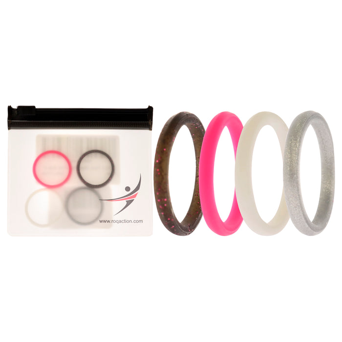 Silicone Wedding Stackble Point Ring Set - Pink by ROQ for Women - 4 x 9 mm Ring