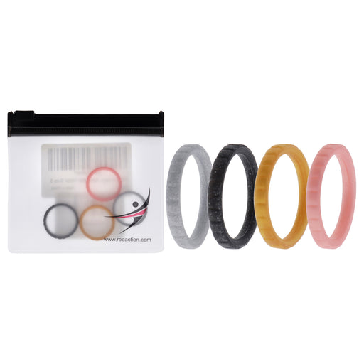 Silicone Wedding Stackble Lines Ring Set - Metal by ROQ for Women - 4 x 5 mm Ring