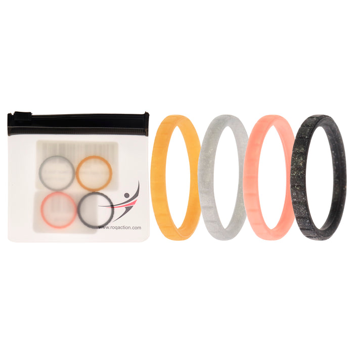Silicone Wedding Stackble Lines Ring Set - Metal by ROQ for Women - 4 x 8 mm Ring