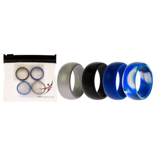 Silicone Wedding Ring Set - Blue-Camo by ROQ for Men - 4 x 8 mm Ring