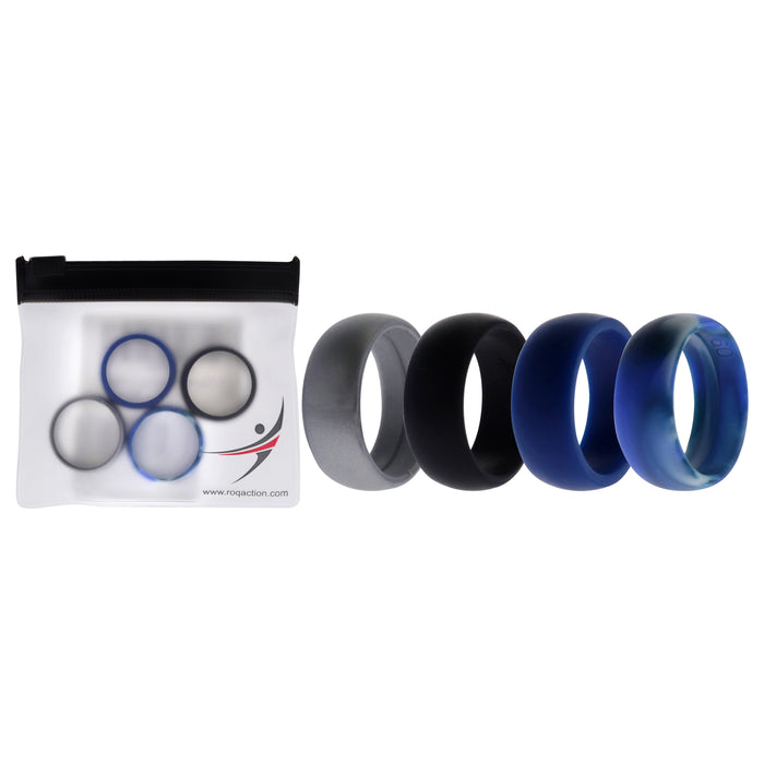 Silicone Wedding Ring Set - Blue-Camo by ROQ for Men - 4 x 9 mm Ring