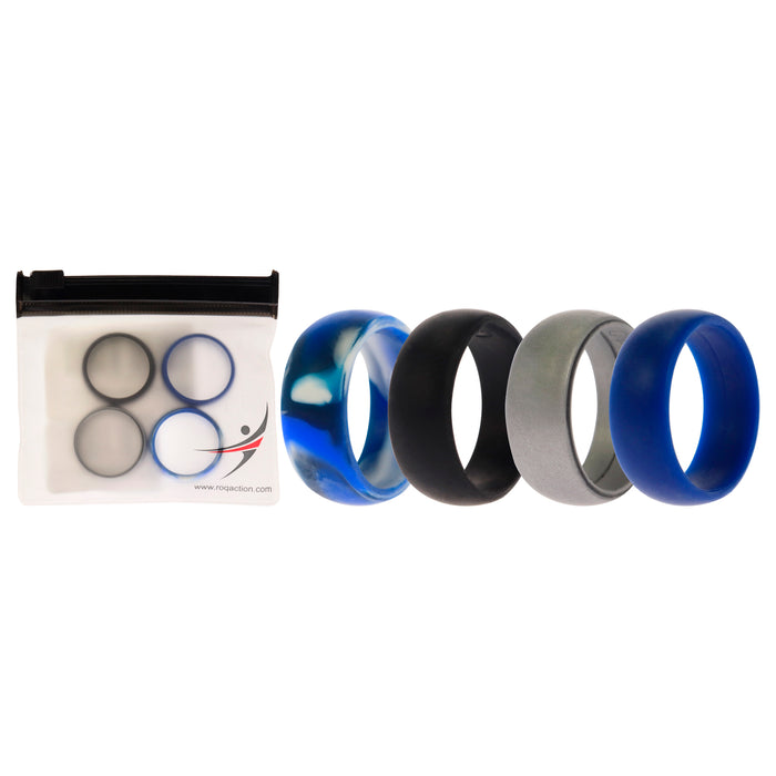 Silicone Wedding Ring Set - Blue-Camo by ROQ for Men - 4 x 10 mm Ring