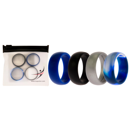 Silicone Wedding Ring Set - Blue-Camo by ROQ for Men - 4 x 12 mm Ring