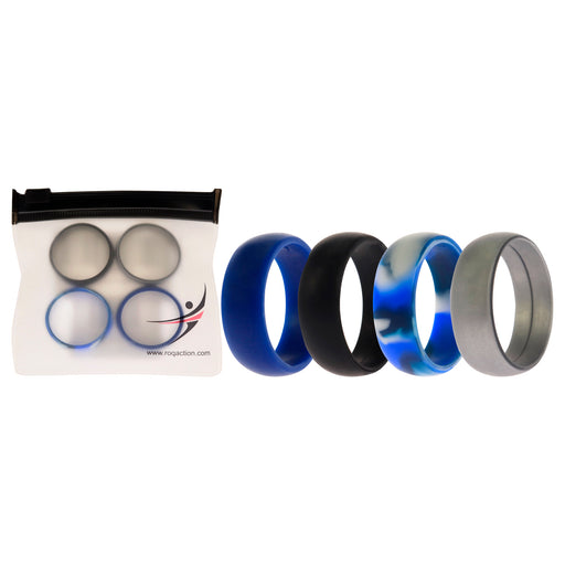Silicone Wedding Ring Set - Blue-Camo by ROQ for Men - 4 x 13 mm Ring