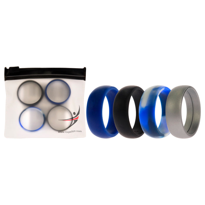Silicone Wedding Ring Set - Blue-Camo by ROQ for Men - 4 x 14 mm Ring