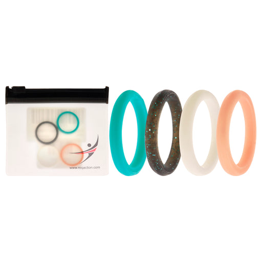 Silicone Wedding Stackble Point Ring Set - Turquoise-Black by ROQ for Women - 4 x 5 mm Ring