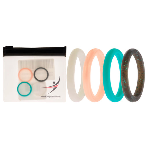 Silicone Wedding Stackble Point Ring Set - Turquoise-Black by ROQ for Women - 4 x 6 mm Ring