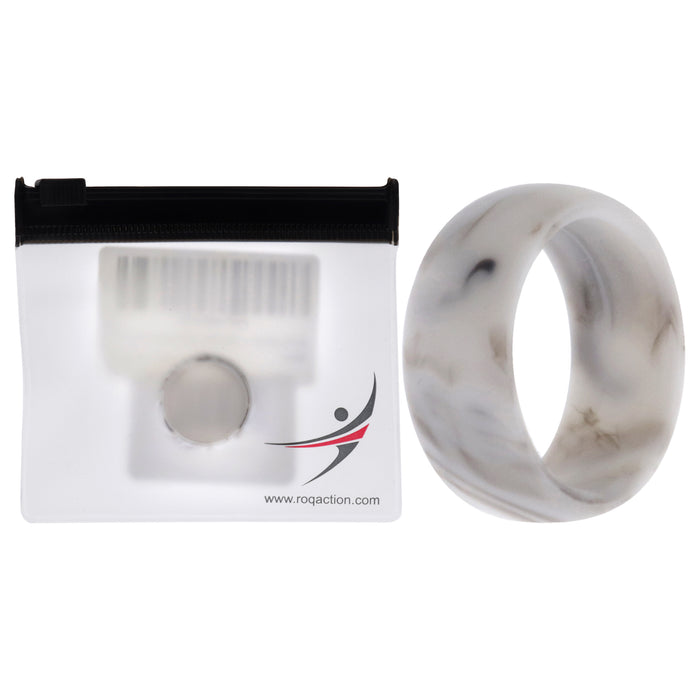 Silicone Wedding Ring - Marble White-Black by ROQ for Men - 7 mm Ring