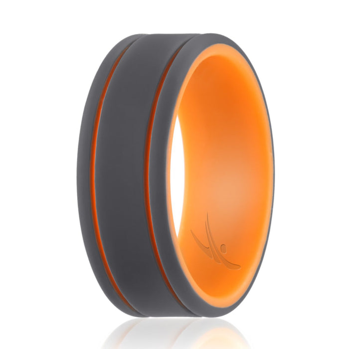 Silicone Wedding 2Layer Lines Ring - Orang-Grey by ROQ for Men - 15 mm Ring