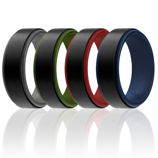 Silicone Wedding 2Layer Step Ring Set - Black by ROQ for Men - 4 x 11 mm Ring