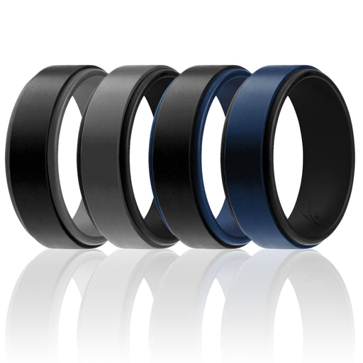Silicone Wedding 2Layer Step Ring Set - Black-Blue by ROQ for Men - 4 x 16 mm Ring
