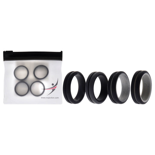 Silicone Wedding 2Layer Middle Line Ring Set - Black-Camo by ROQ for Men - 4 x 7 mm Ring