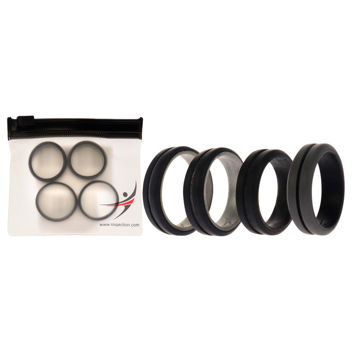 Silicone Wedding 2Layer Middle Line Ring Set - Black-Camo by ROQ for Men - 4 x 11 mm Ring