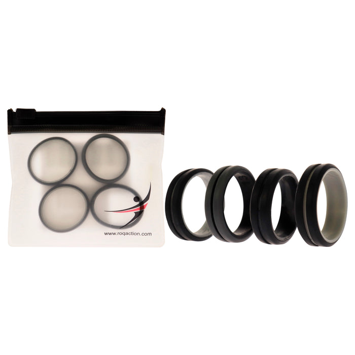 Silicone Wedding 2Layer Middle Line Ring Set - Black-Camo by ROQ for Men - 4 x 13 mm Ring