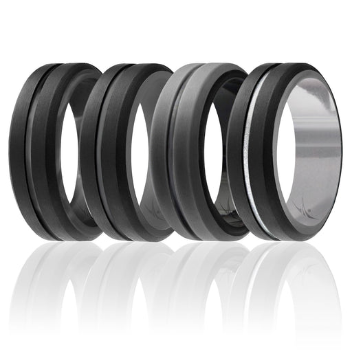 Silicone Wedding 2Layer Middle Line Ring Set - Black-Camo by ROQ for Men - 4 x 16 mm Ring