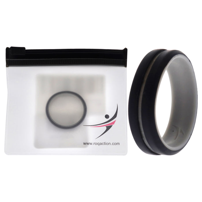Silicone Wedding 2Layer Middle Line Ring - Grey-Black by ROQ for Men - 15 mm Ring