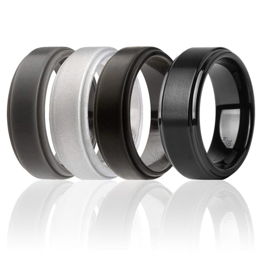 Silicone Wedding Twin Step Ring Set - Black by ROQ for Men - 4 x 14 mm Ring