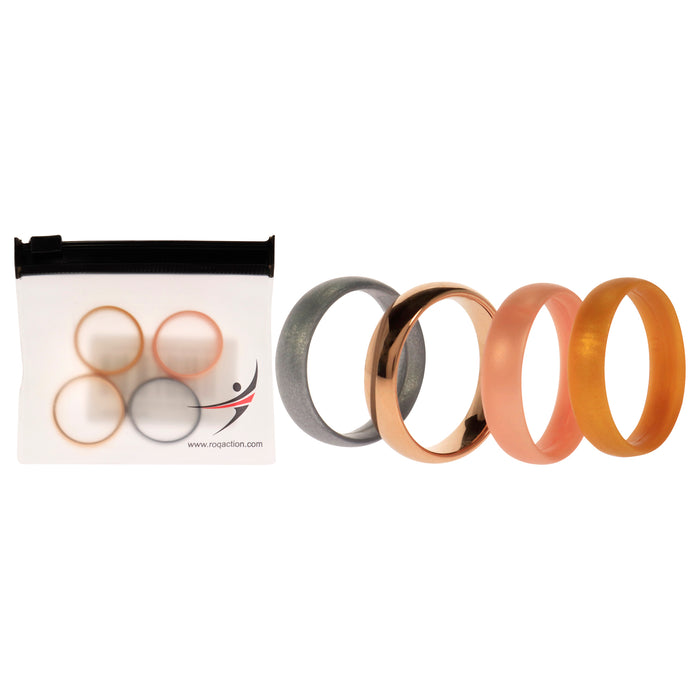 Silicone Wedding Twin 6mm Ring Set - Gold by ROQ for Women - 4 x 10 mm Ring