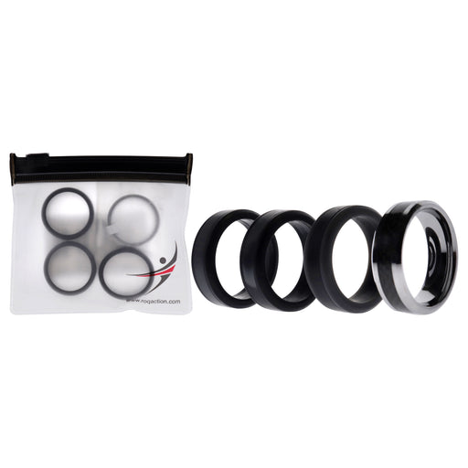 Silicone Wedding Twin Carbon Ring Set - Black-Grey by ROQ for Men - 4 x 10 mm Ring