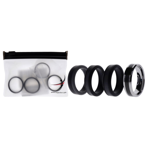 Silicone Wedding Twin Carbon Ring Set - Black-Grey by ROQ for Men - 4 x 12 mm Ring