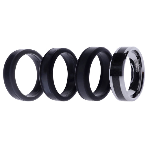 Silicone Wedding Twin Carbon Ring Set - Black-Grey by ROQ for Men - 4 x 15 mm Ring