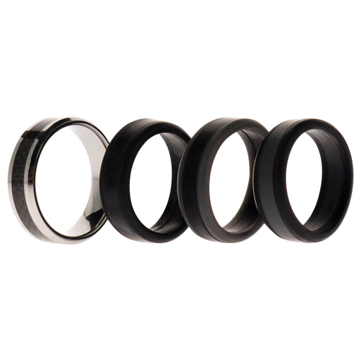 Silicone Wedding Twin Carbon Ring Set - Black-Grey by ROQ for Men - 4 x 16 mm Ring