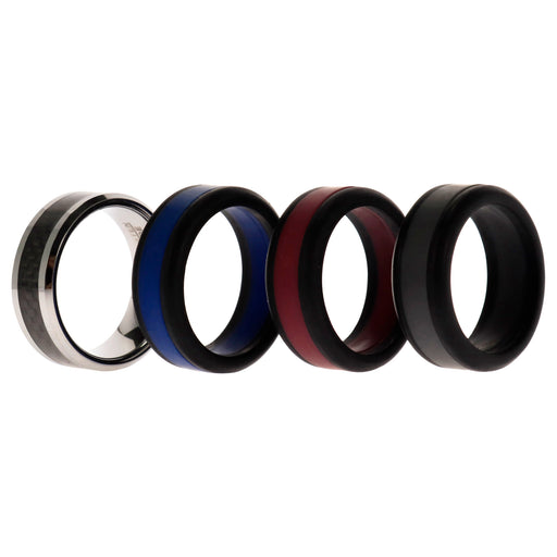 Silicone Wedding Twin Carbon Ring Set - Bordeaux by ROQ for Men - 4 x 9 mm Ring