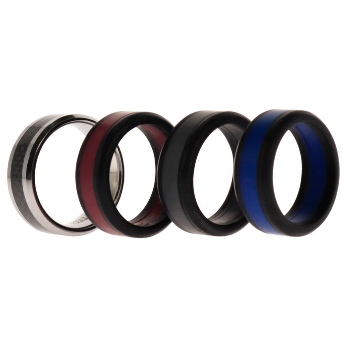 Silicone Wedding Twin Carbon Ring Set - Bordeaux by ROQ for Men - 4 x 10 mm Ring
