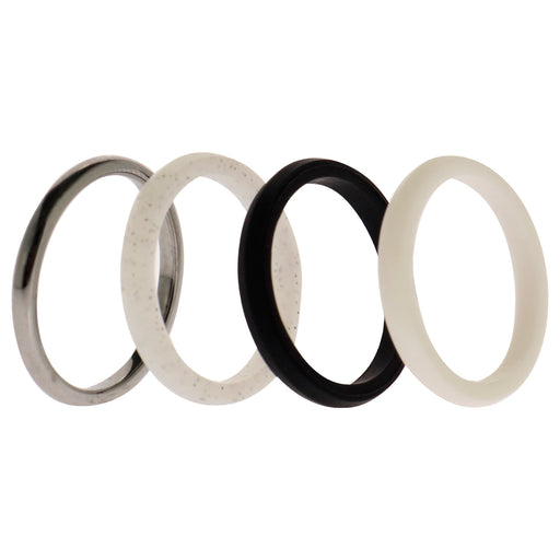 Silicone Wedding Twin 2mm Ring Set - Black-White by ROQ for Women - 4 x 8 mm Ring