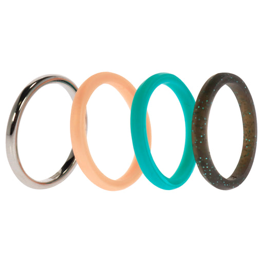 Silicone Wedding Twin 2mm Ring Set - Turquoise by ROQ for Women - 4 x 8 mm Ring