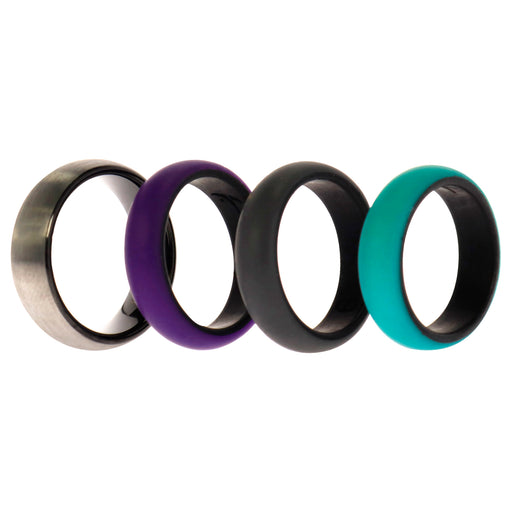 Silicone Wedding Twin Brushed 6mm Ring Set - Turquoise by ROQ for Women - 4 x 6 mm Ring
