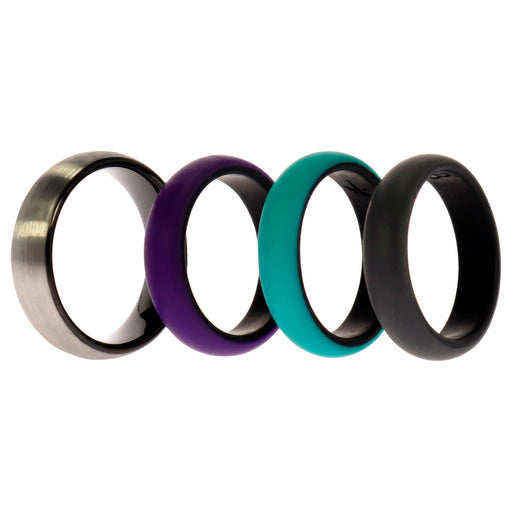 Silicone Wedding Twin Brushed 6mm Ring Set - Turquoise by ROQ for Women - 4 x 8 mm Ring