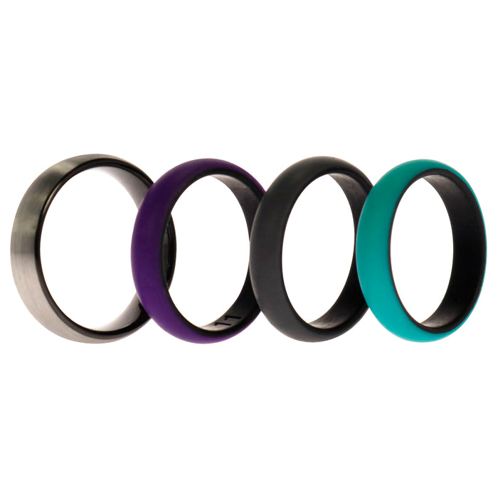 Silicone Wedding Twin Brushed 6mm Ring Set - Turquoise by ROQ for Women - 4 x 11 mm Ring