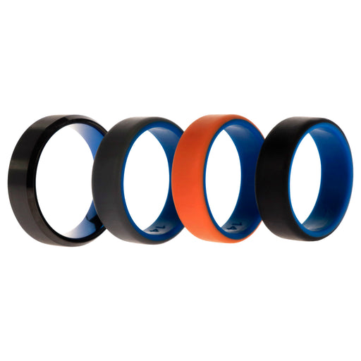 Silicone Wedding Twin Beveled 8mm Ring Set - Black by ROQ for Men - 4 x 14 mm Ring
