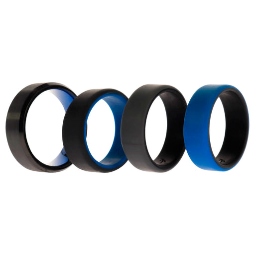 Silicone Wedding Twin Beveled 8mm Ring Set - Blue by ROQ for Men - 4 x 12 mm Ring