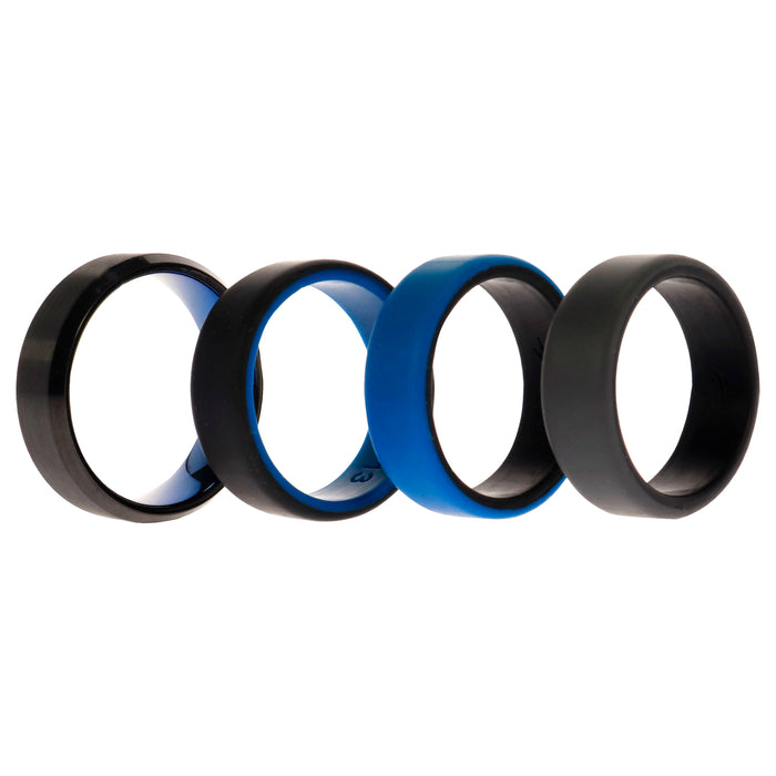 Silicone Wedding Twin Beveled 8mm Ring Set - Blue by ROQ for Men - 4 x 13 mm Ring