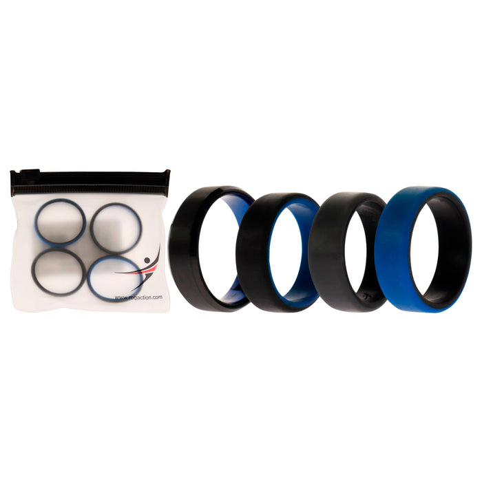 Silicone Wedding Twin Beveled 8mm Ring Set - Blue by ROQ for Men - 4 x 14 mm Ring