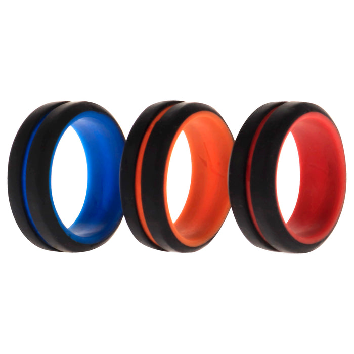 Silicone Wedding 2Layer Middle Line Ring Set - Black by ROQ for Men - 3 x 7 mm Ring