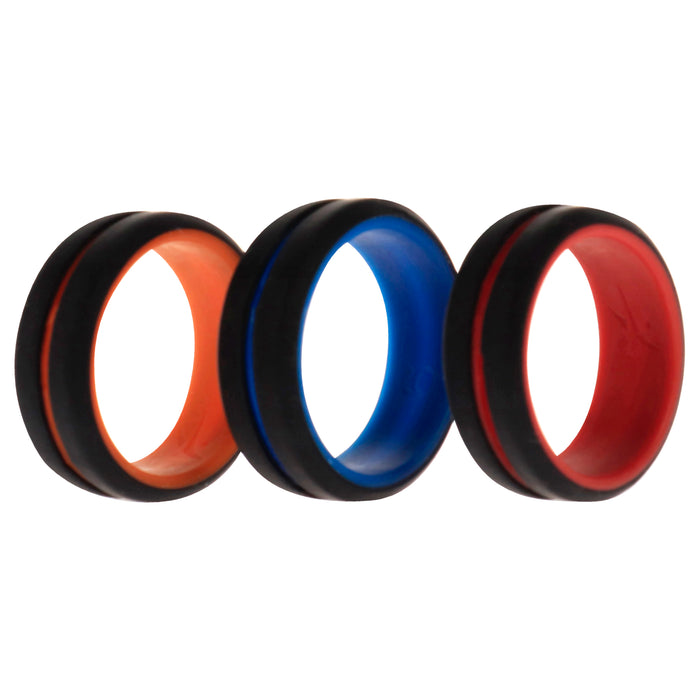Silicone Wedding 2Layer Middle Line Ring Set - Black by ROQ for Men - 3 x 9 mm Ring