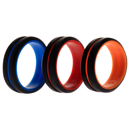 Silicone Wedding 2Layer Middle Line Ring Set - Black by ROQ for Men - 3 x 11 mm Ring