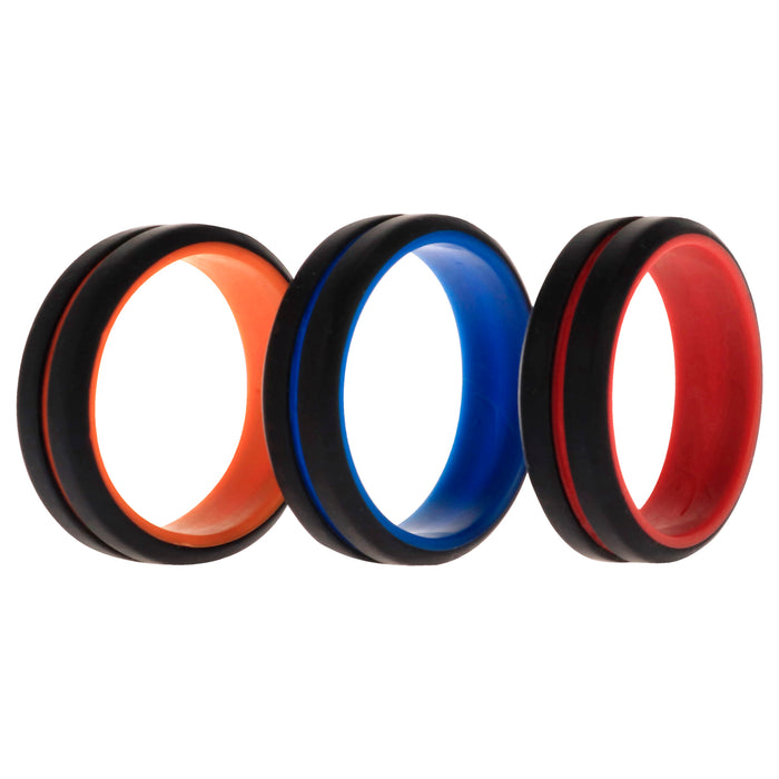 Silicone Wedding 2Layer Middle Line Ring Set - Black by ROQ for Men - 3 x 14 mm Ring