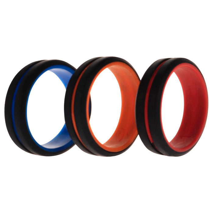 Silicone Wedding 2Layer Middle Line Ring Set - Black by ROQ for Men - 3 x 15 mm Ring