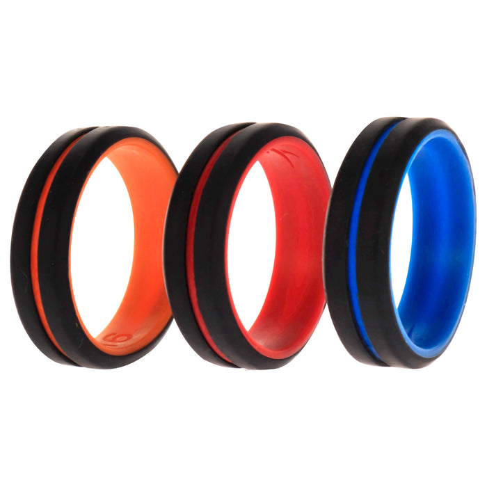 Silicone Wedding 2Layer Middle Line Ring Set - Black by ROQ for Men - 3 x 16 mm Ring