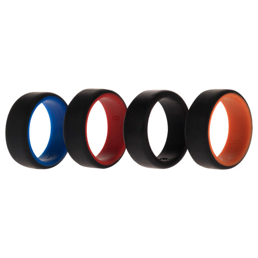 Silicone Wedding 2Layer Beveled 8mm Ring Set - Black by ROQ for Men - 4 x 8 mm Ring
