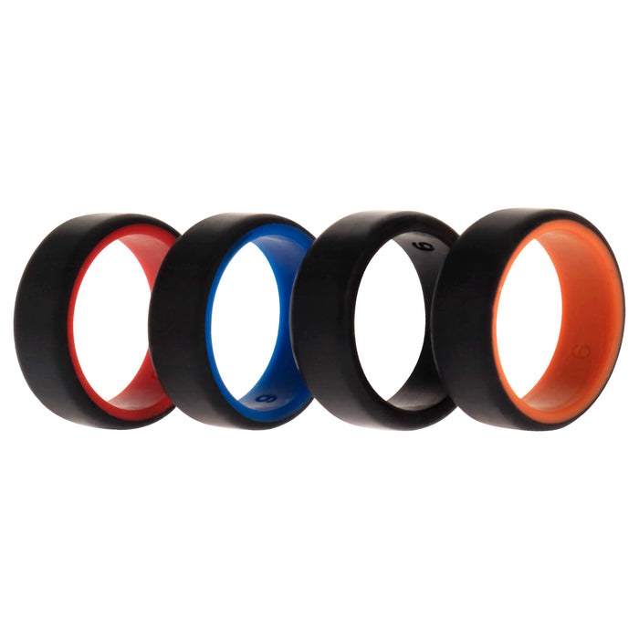 Silicone Wedding 2Layer Beveled 8mm Ring Set - Black by ROQ for Men - 4 x 9 mm Ring